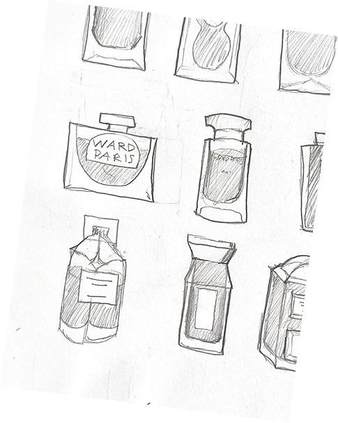 Ward Paris bottle sketches